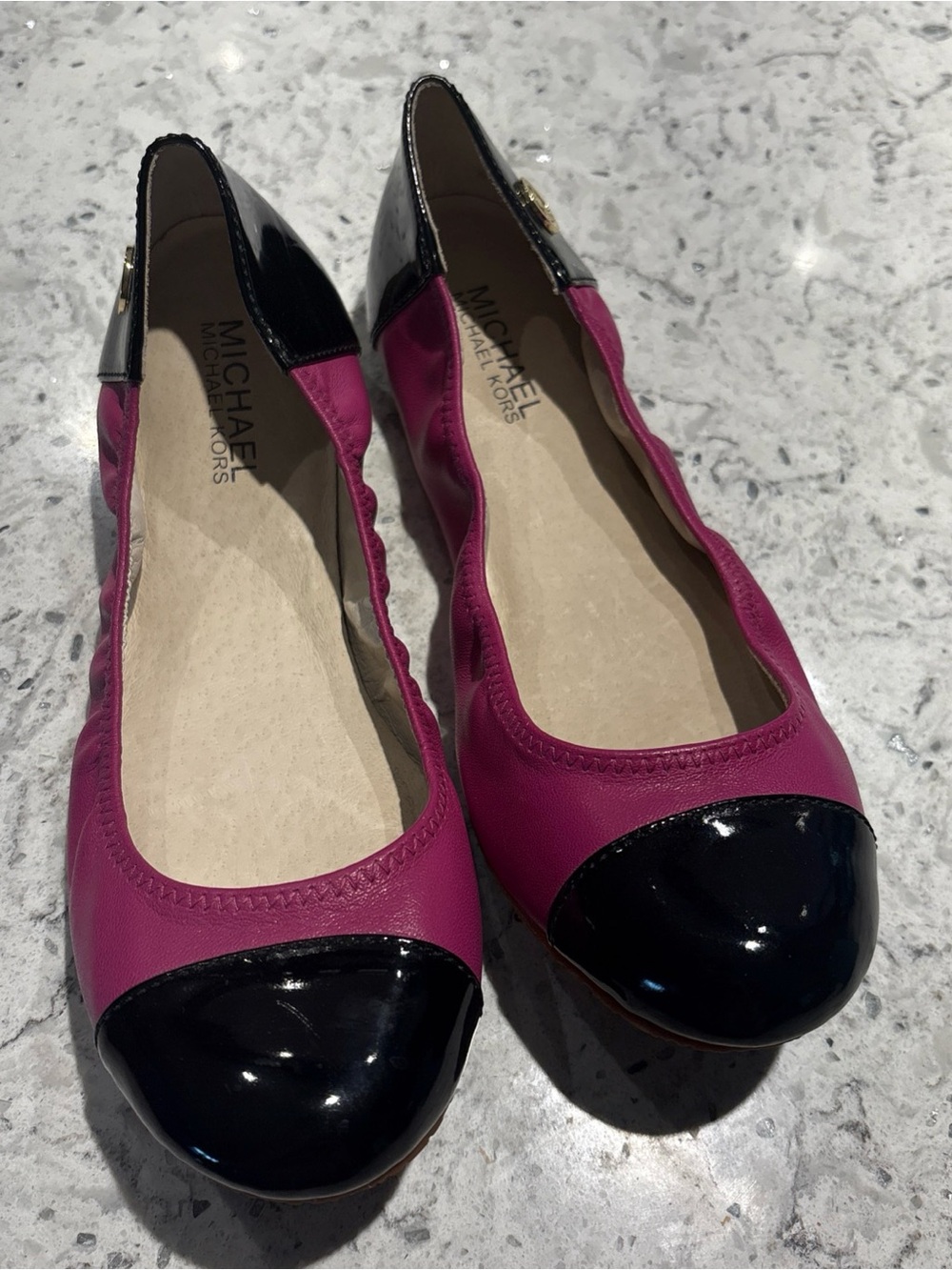Michael Kors Fuchsia and Black Cap Toe Ballet Flats